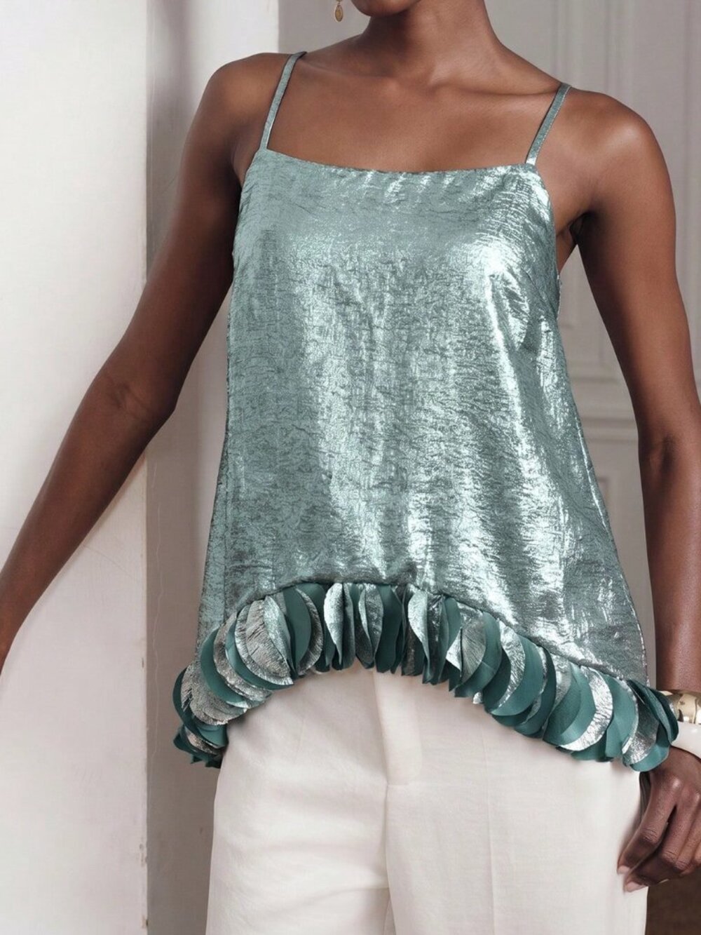 Blue Party Women's Backless High Low Ring Spaghetti Strap All Over Print Top - Picture 4 of 7
